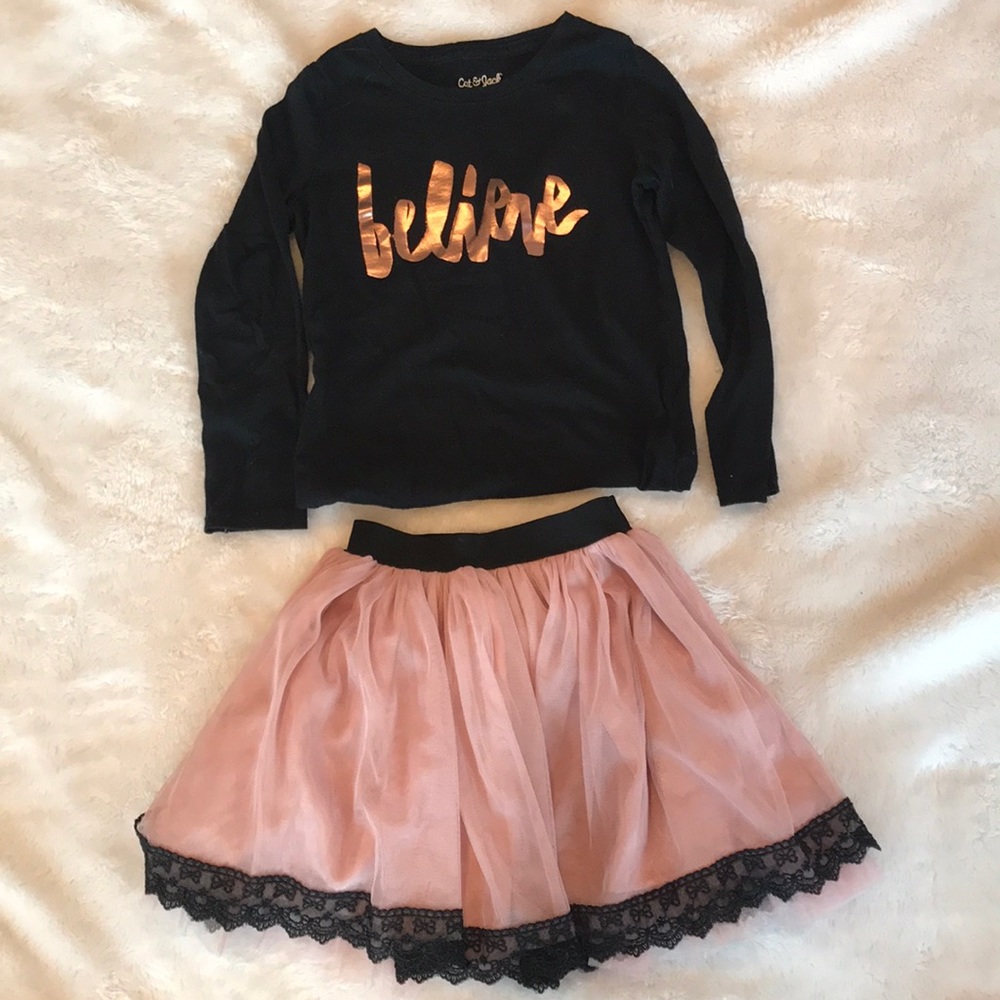 Girls tutu like skirt and “believe” top